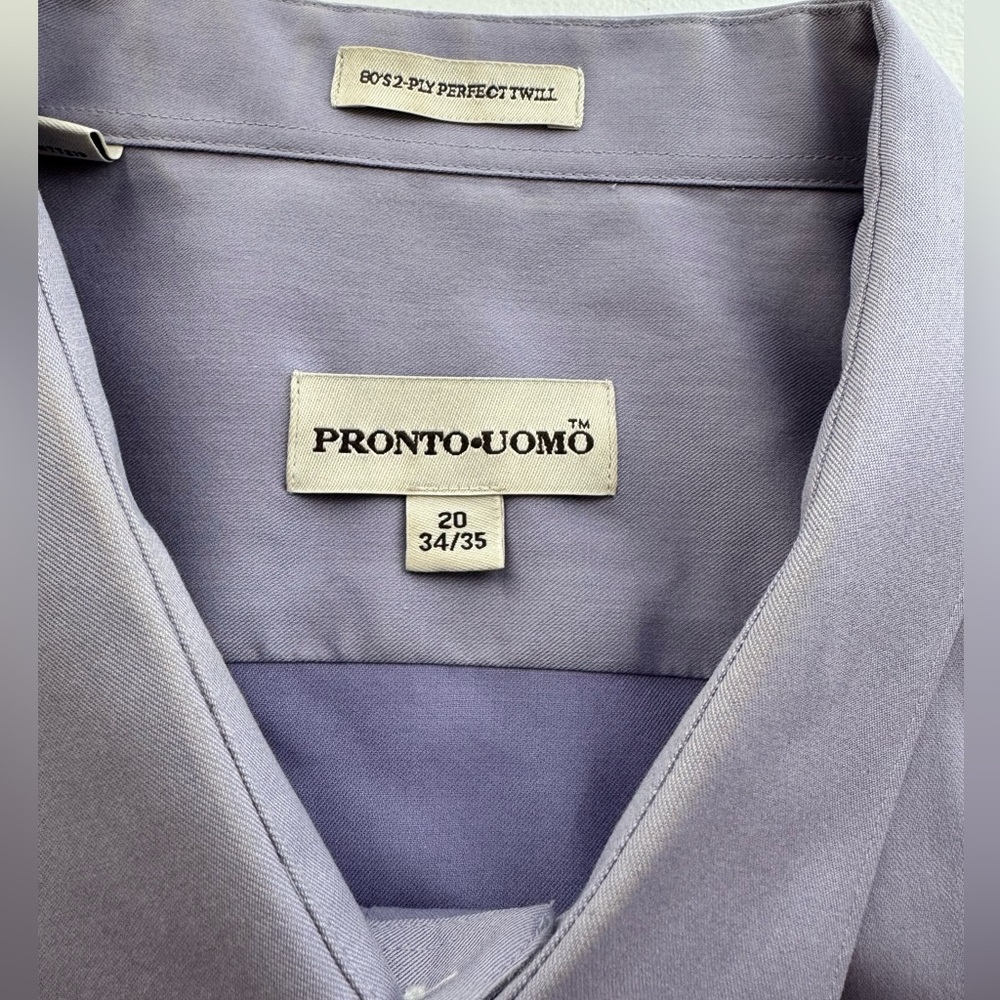Pronto Uomo Lavender Dress Shirt Mens 20 34/35 Cotton Twill Classic Fit Office - Picture 3 of 5